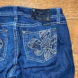 Miss Me Easy Skinny Fleur De Lis Bling Jeans 27